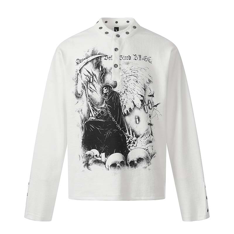 Skeleton Mystery Man Print Long Sleeve T-Shirt | American Retro