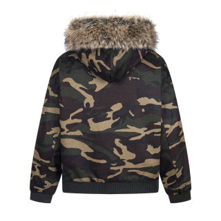 Camouflage Fur Collar Hooded Sweatshirt Jacket for Men 2
