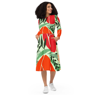 All-Over Print Long Sleeve Midi Dress 1
