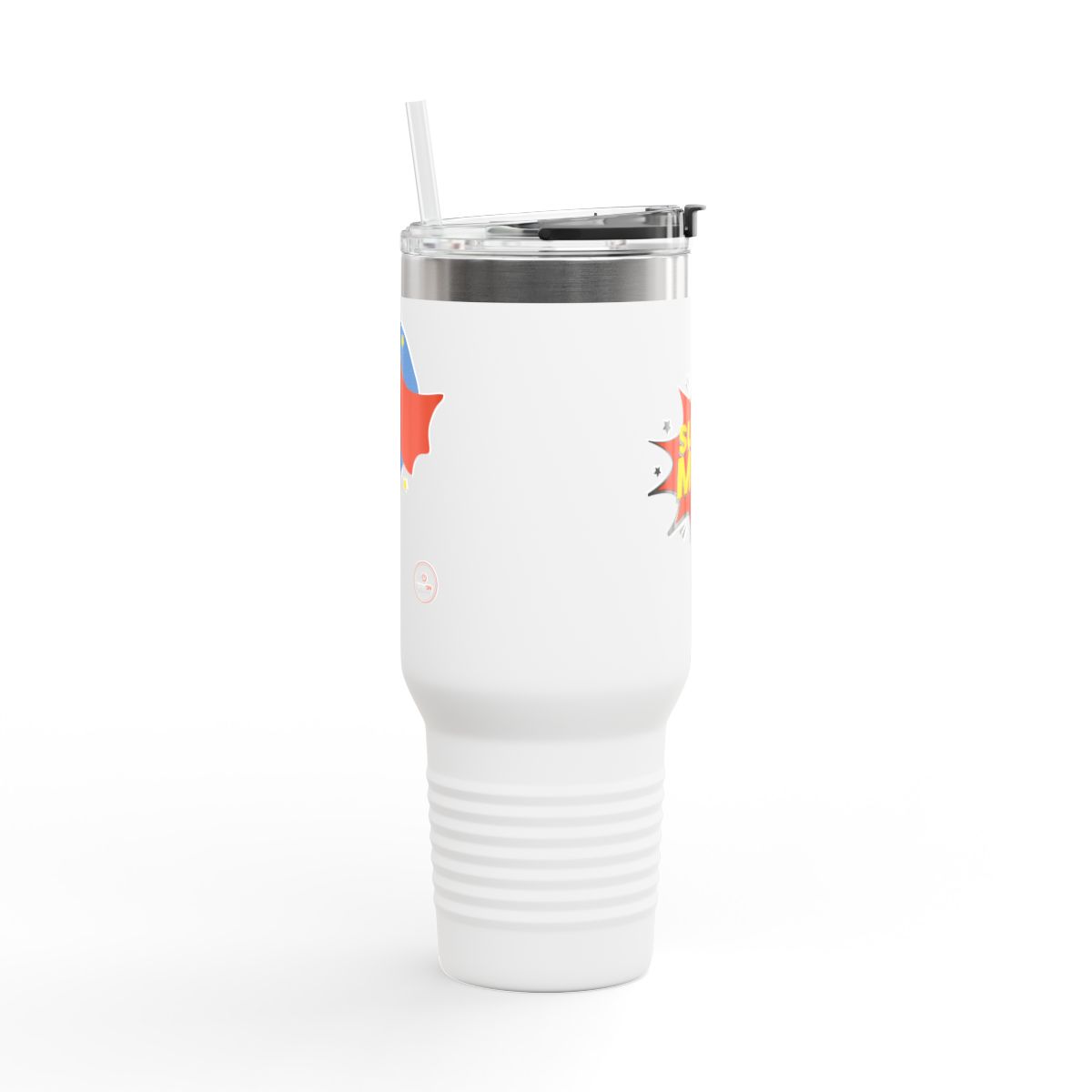 Super Mom comic burst insulated travel mug