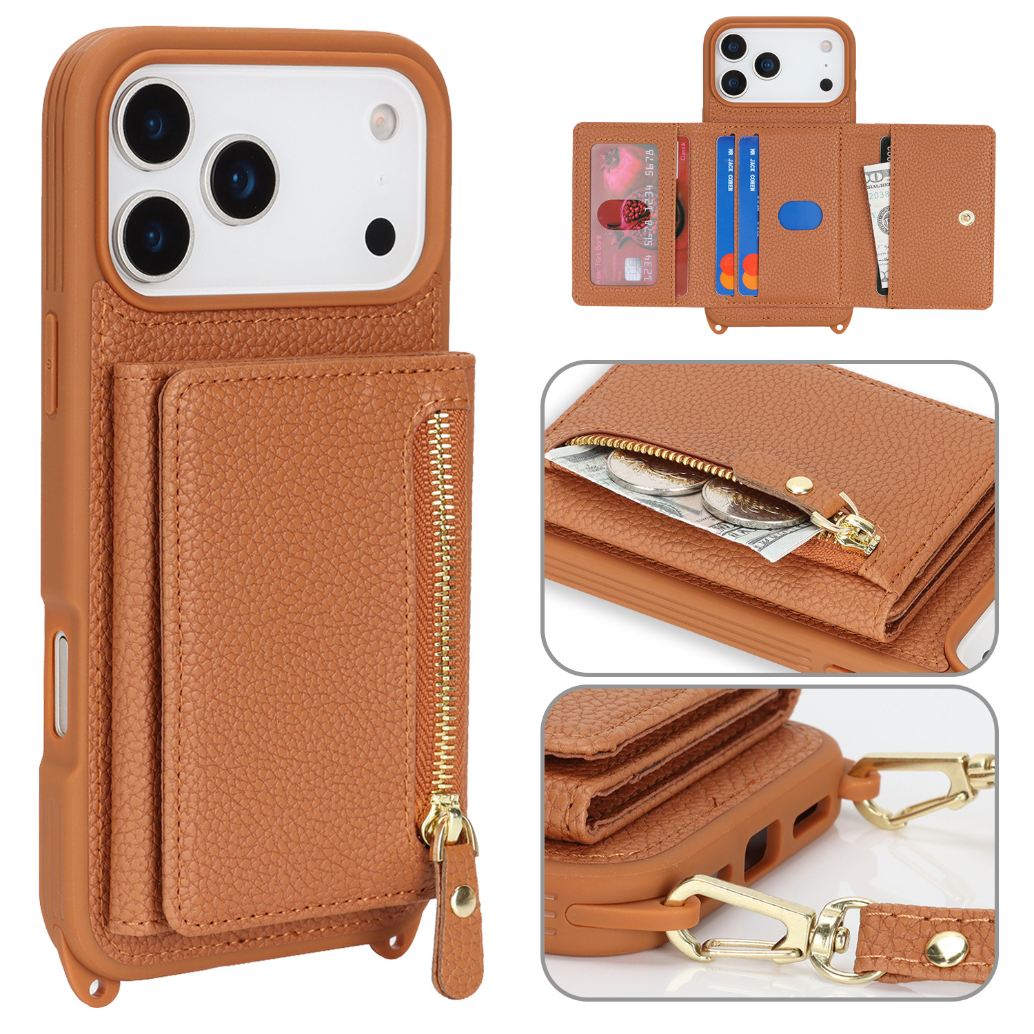 Multifunctional Zip Wallet iPhone Case | Card & Cash Pocket Protective Cover
