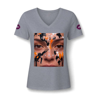 Paint Splatter Face V-Neck Tee | Abstract Face Art 13