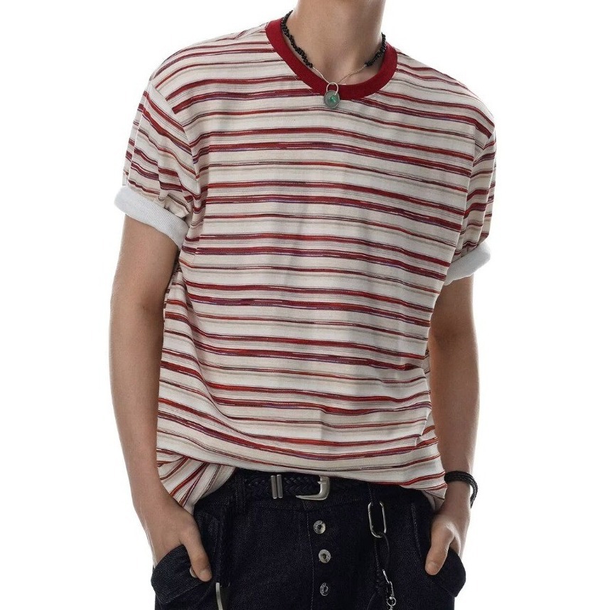 Round Neck Striped Short Sleeve T-Shirt