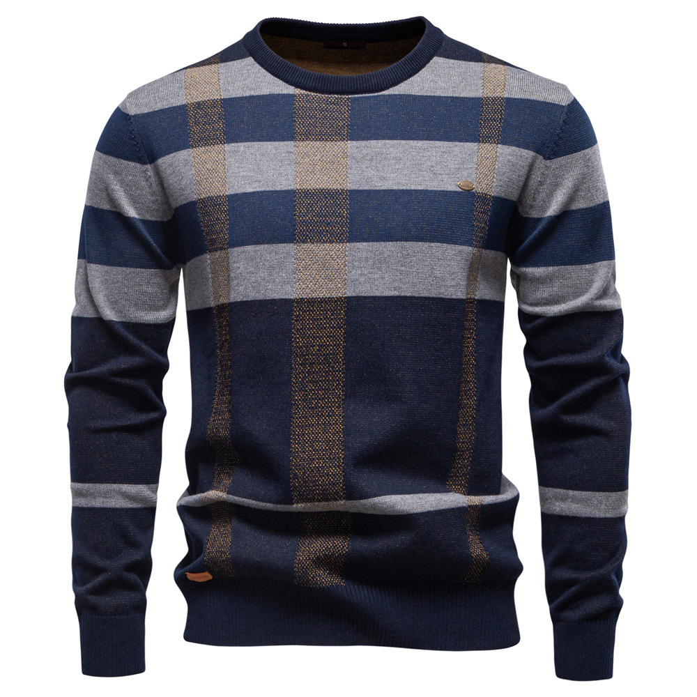 Men's Round Neck Color Block Sweater | Slim Fit Pullover