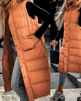 Sleeveless Hooded Zipper Coat for Women | Solid Color Casual Outerwear 2