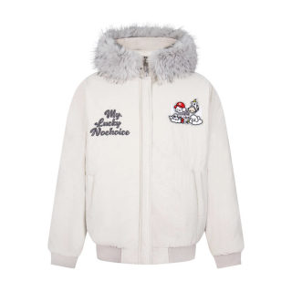 Embroidered Fur Collar Hooded Cotton Coat | Loose Couple's Jacket 1