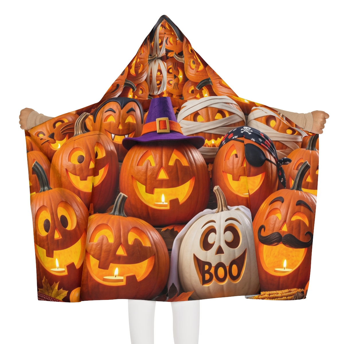 Jack-o'-Lantern Pumpkins Youth Hooded Towel | Halloween Pumpkin Pattern