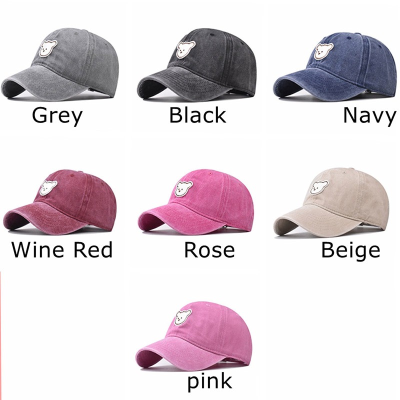 Pure Cotton Washed Bear Embroidered Baseball Cap | Outdoor All-Season