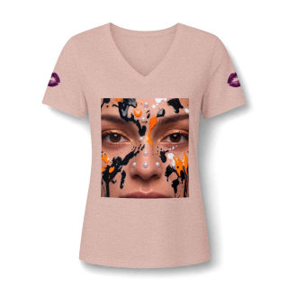 Paint Splatter Face V-Neck Tee | Abstract Face Art 11