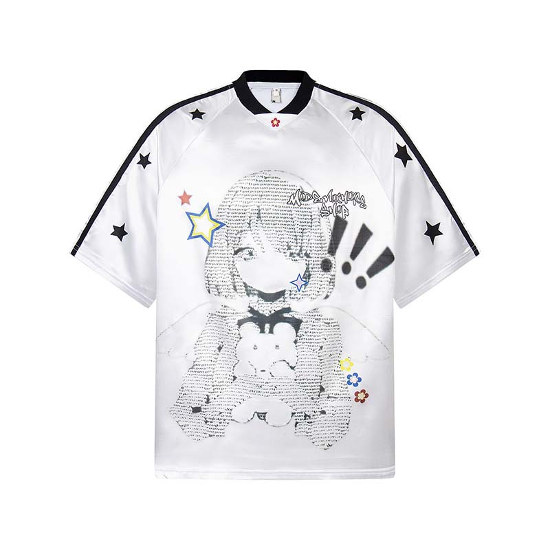 Character Print V-Neck Short Sleeve Shirt | American Retro Pullover