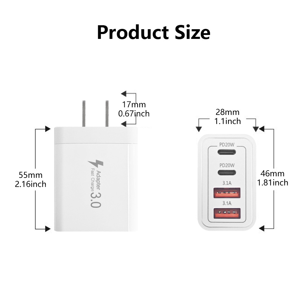 Phone charger — fast-charging dual PD 20W USB multi-port adapter