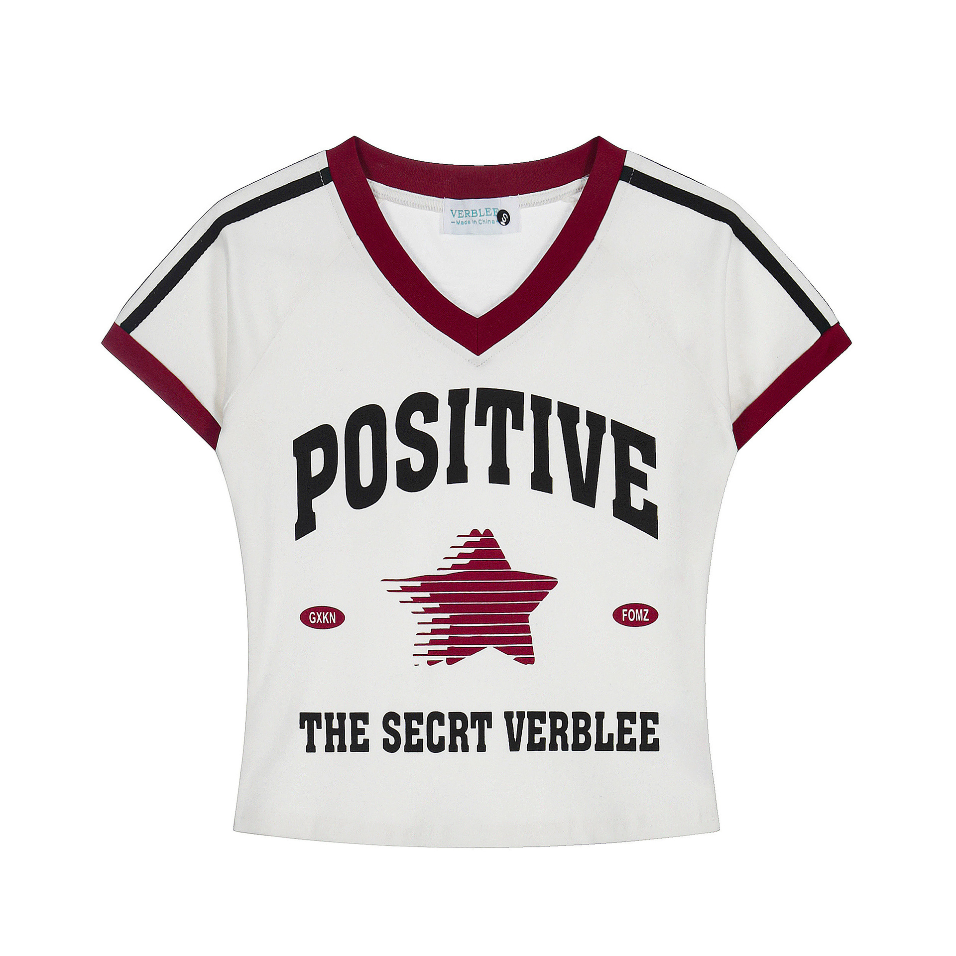 Color-Block V-Neck Letter Print Crop Top | Slim-Fit Casual