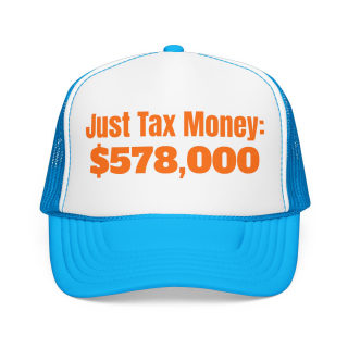 Just Tax Money: 578,000 Foam Trucker Hat | Political Statement, Bold Orange Text 4