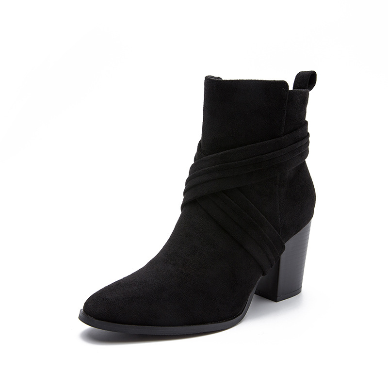 Women's Suede Martin Boots | High Heel Coarse Heel Square Toe