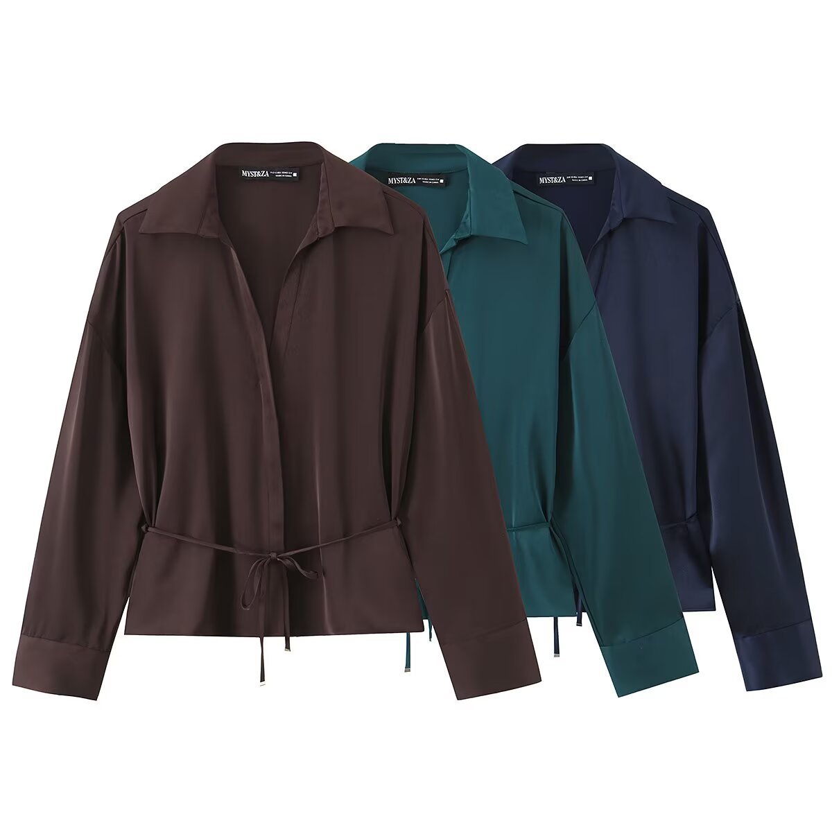 Satin Shirt with Thin Waist Belt | Women's