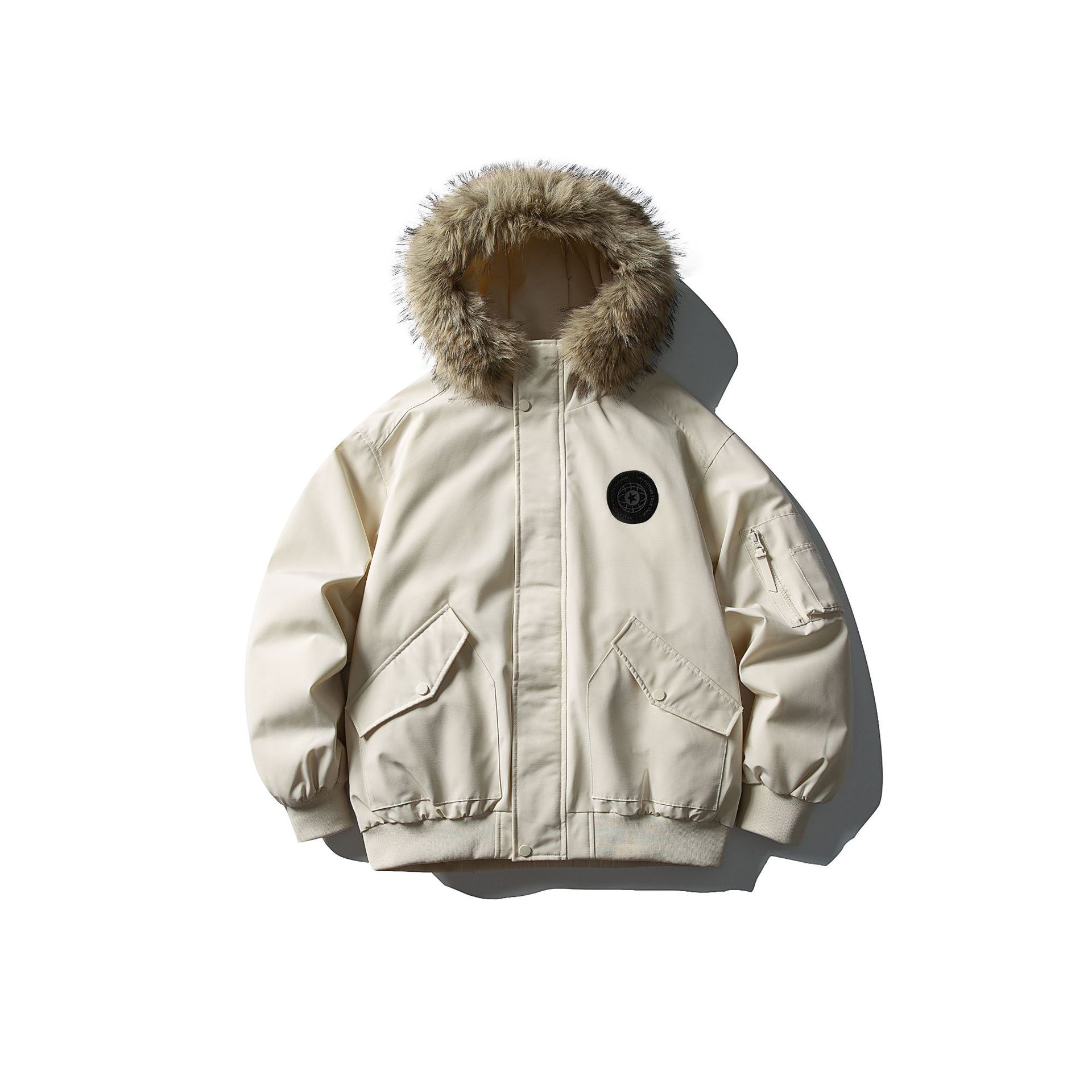 Detachable Fur Collar Hooded Workwear Jacket | Warm White Duck Down