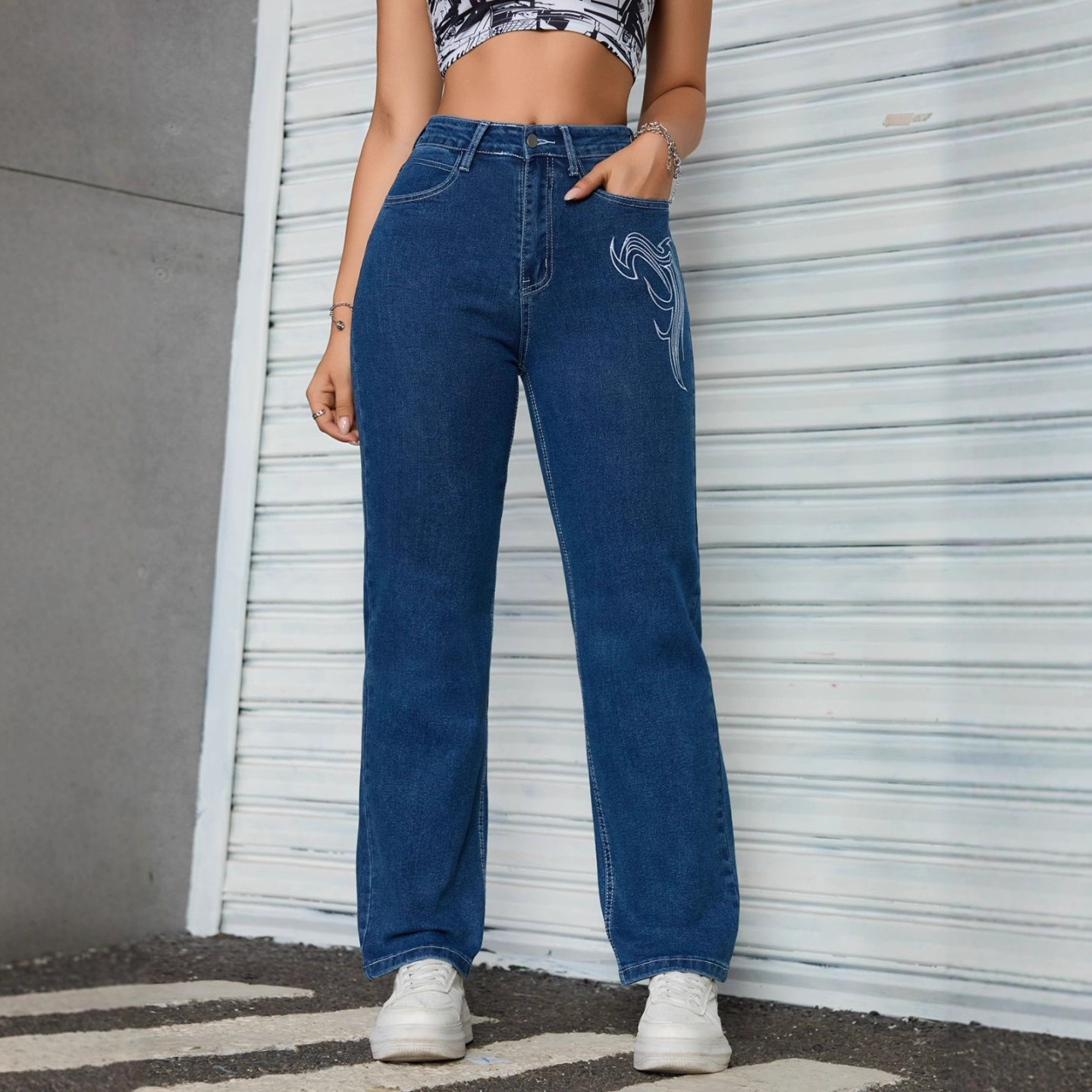 Washed Pocket Elastic Slim Fit Long Pants