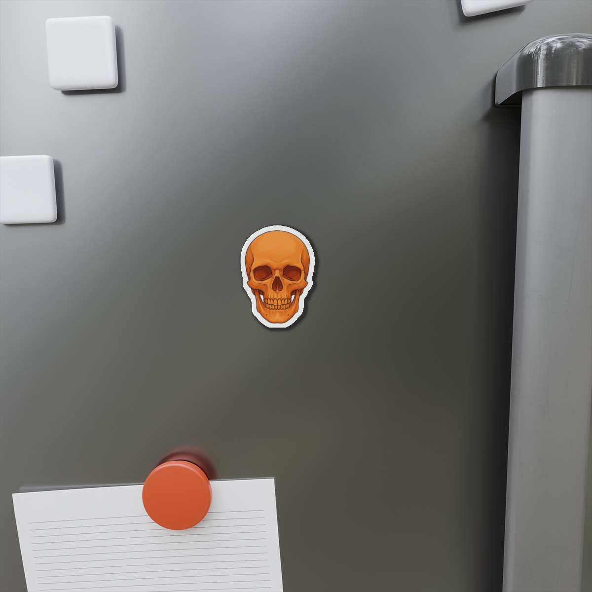 Orange Skull Die-Cut Magnet | Halloween Skull Refrigerator Magnet