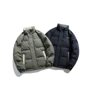 Color Block Letter Print Padded Cotton Coat for Men | Stand-Up Collar Zip-Up 5