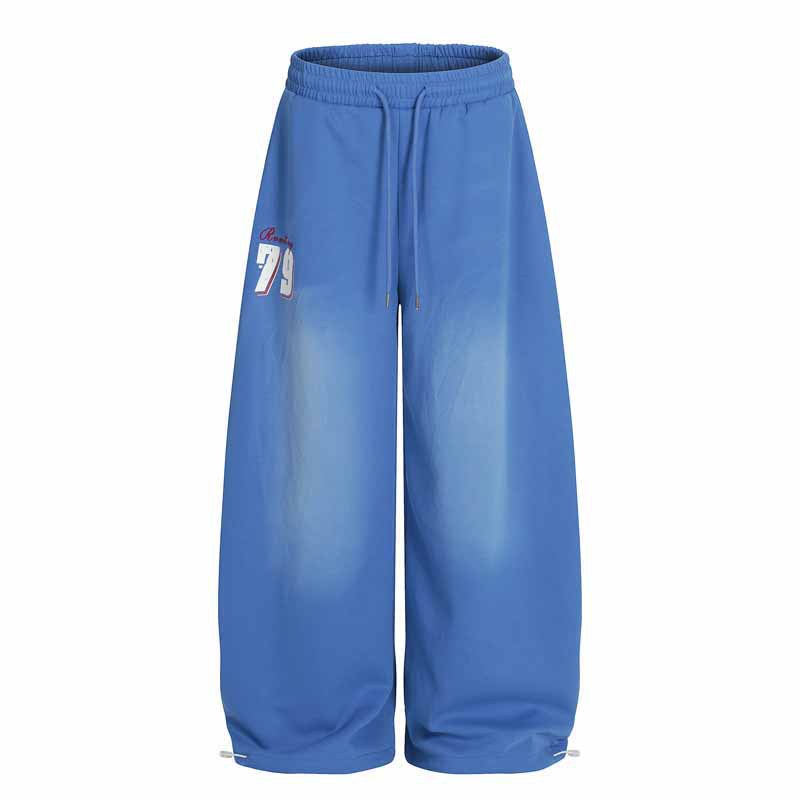 Retro Blue Wide Leg Sweatpants | Washed Gradient Drawstring