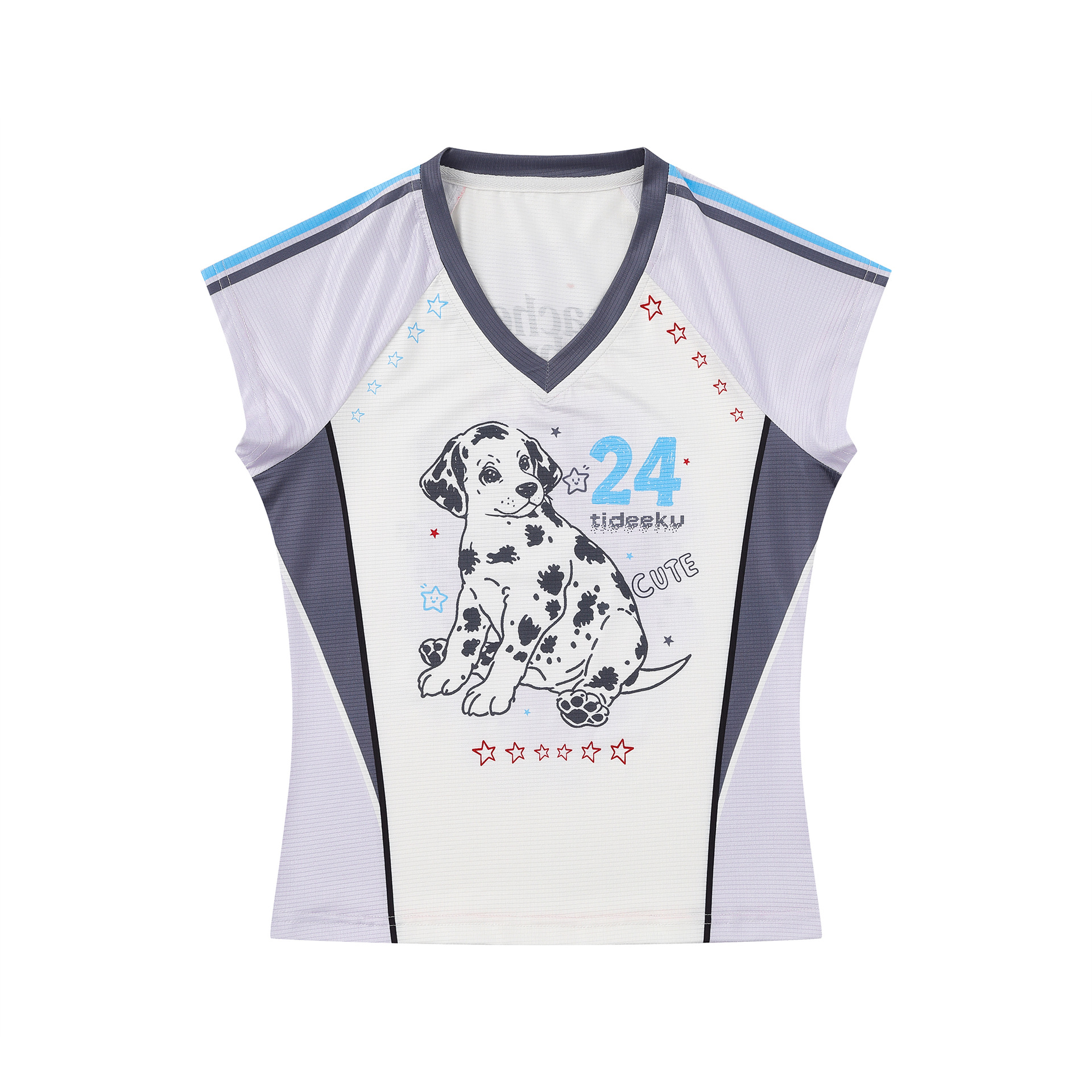 Dalmatian Print V-Neck Sleeveless Cropped Top | Sporty Color Block