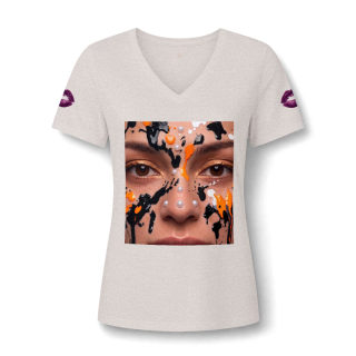 Paint Splatter Face V-Neck Tee | Abstract Face Art 10