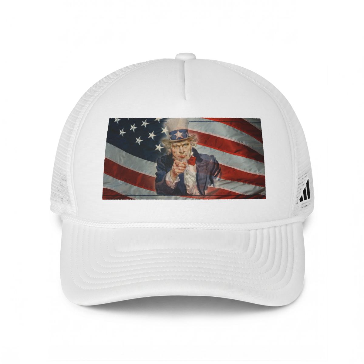 Uncle Sam Pointing Adidas Trucker Hat | Patriotic American Flag Cap