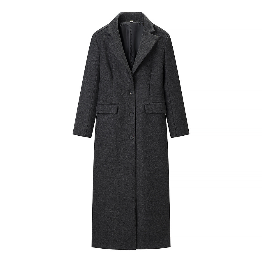 Elegant Medium-Long Wool Coat for Women | Dark Gray Commute Style