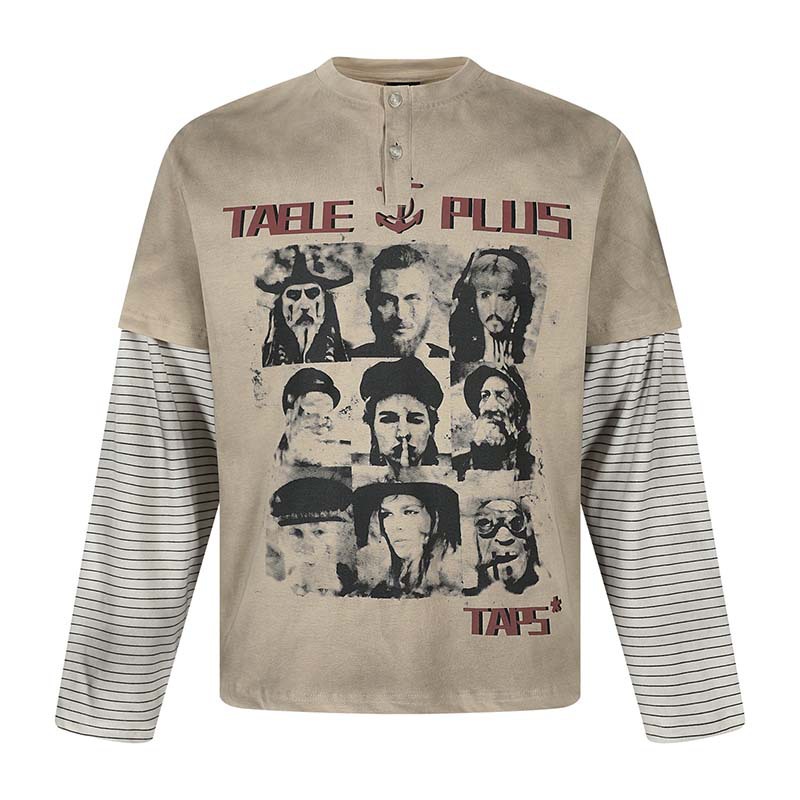 Fake Two-Piece Spray Paint Letter Print Long Sleeve Shirt | American Retro