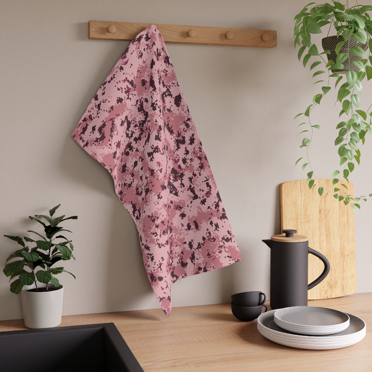 Pink Terrazzo Pattern Tea Towel | Abstract Speckled Kitchen Linen