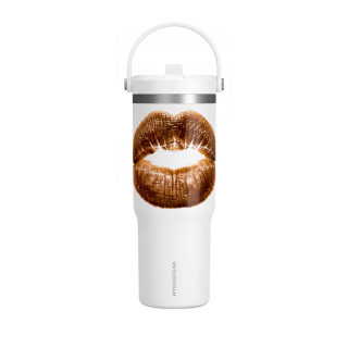 Faux Fur Kiss Lips Tumbler 32oz | Lip Print Travel Mug 4