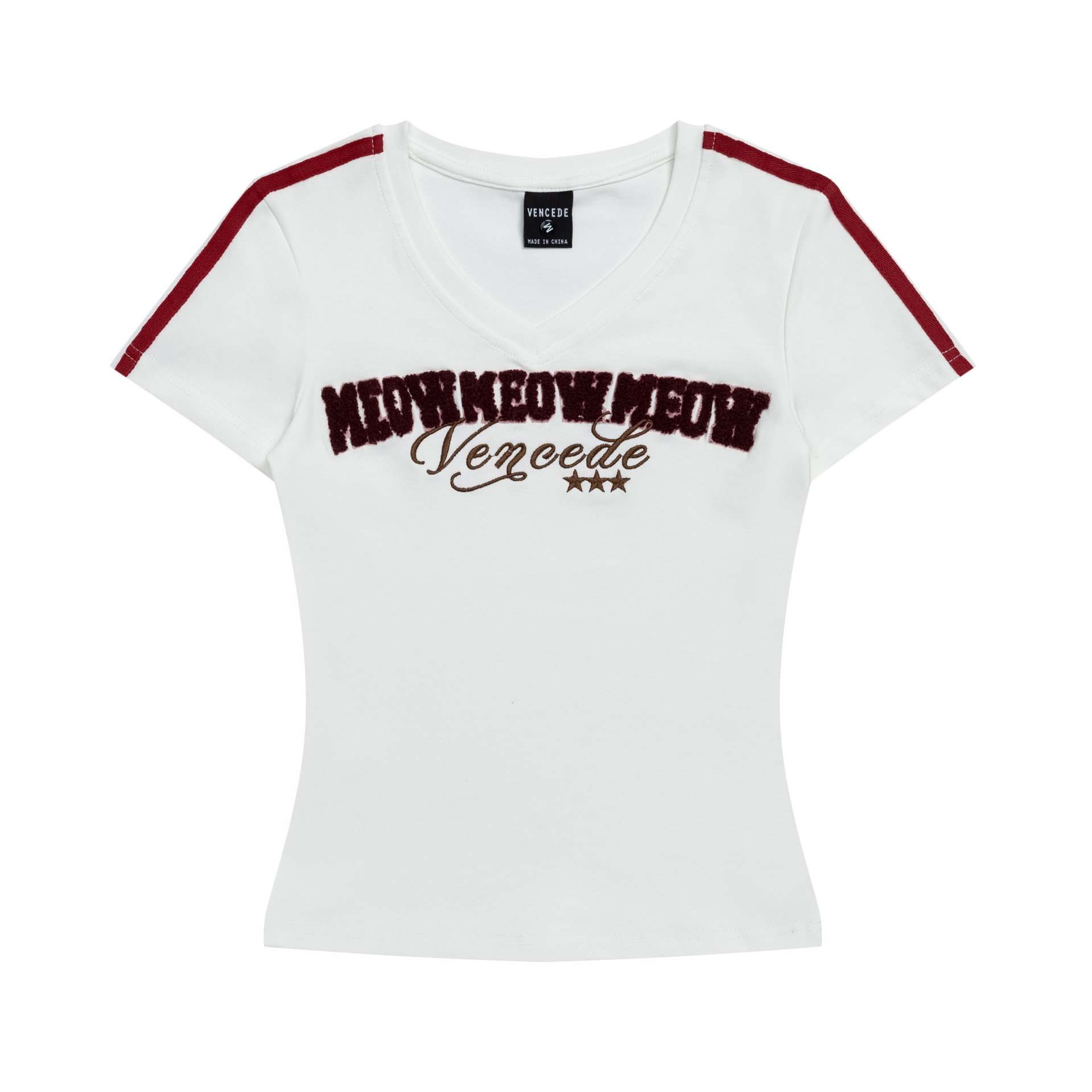 Embroidered Letter V-Neck T-Shirt for Women
