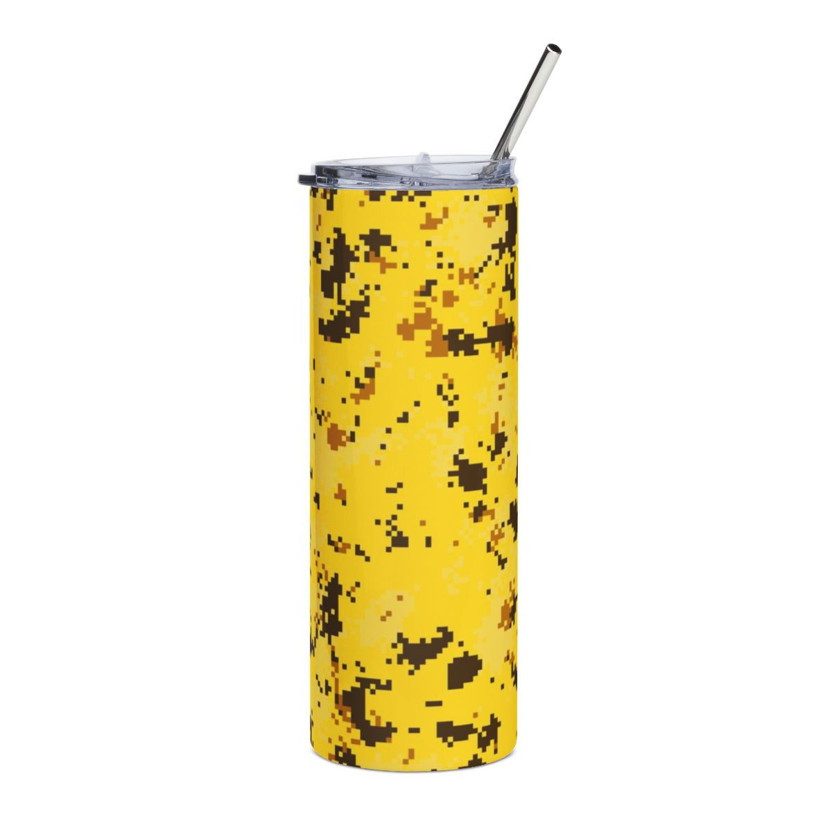 Yellow Camo Stainless Steel Tumbler | 20oz Skinny Travel Cup