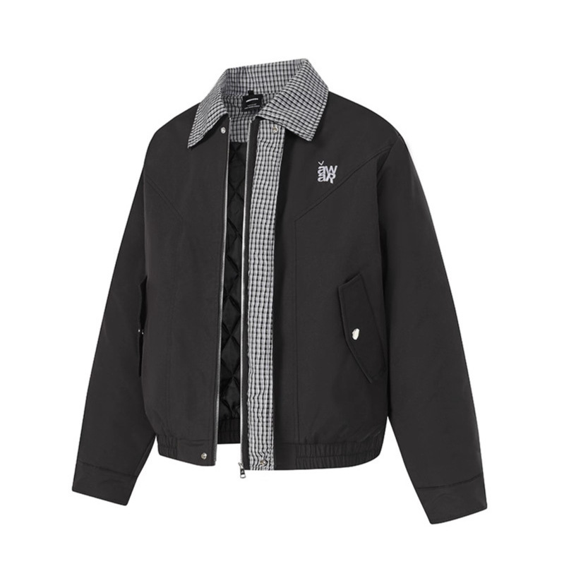 Plaid Patchwork Turn-Down Collar Loose Cotton-Filled Jacket