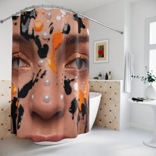 Abstract Painted Face Shower Curtain | Portrait, Orange & Black Drips 4