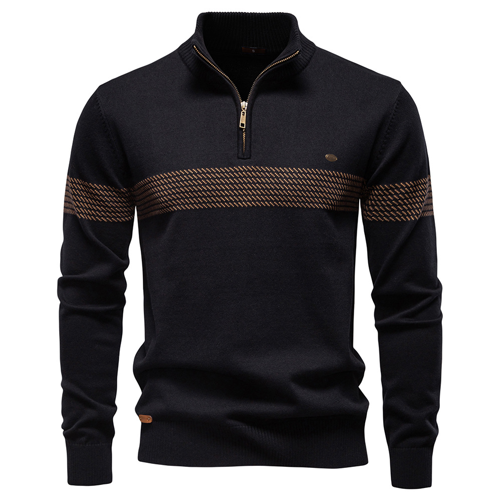 Men's Half-Zip Stand-Up Collar Sweater | Color Block