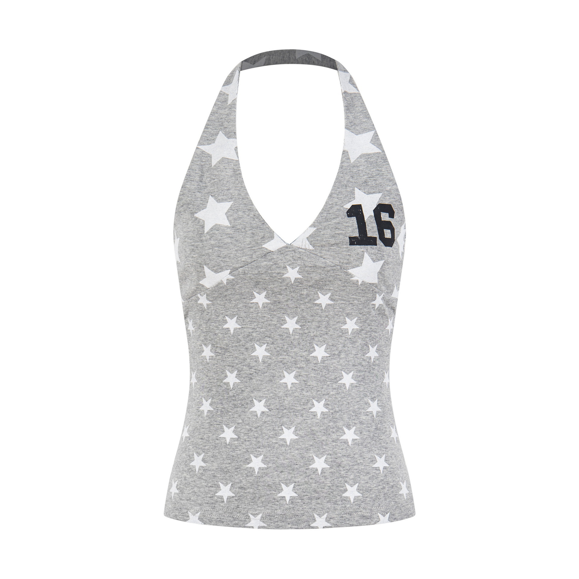 V-Neck Star Camo Digital Print Crop Top | Fitted Slimming