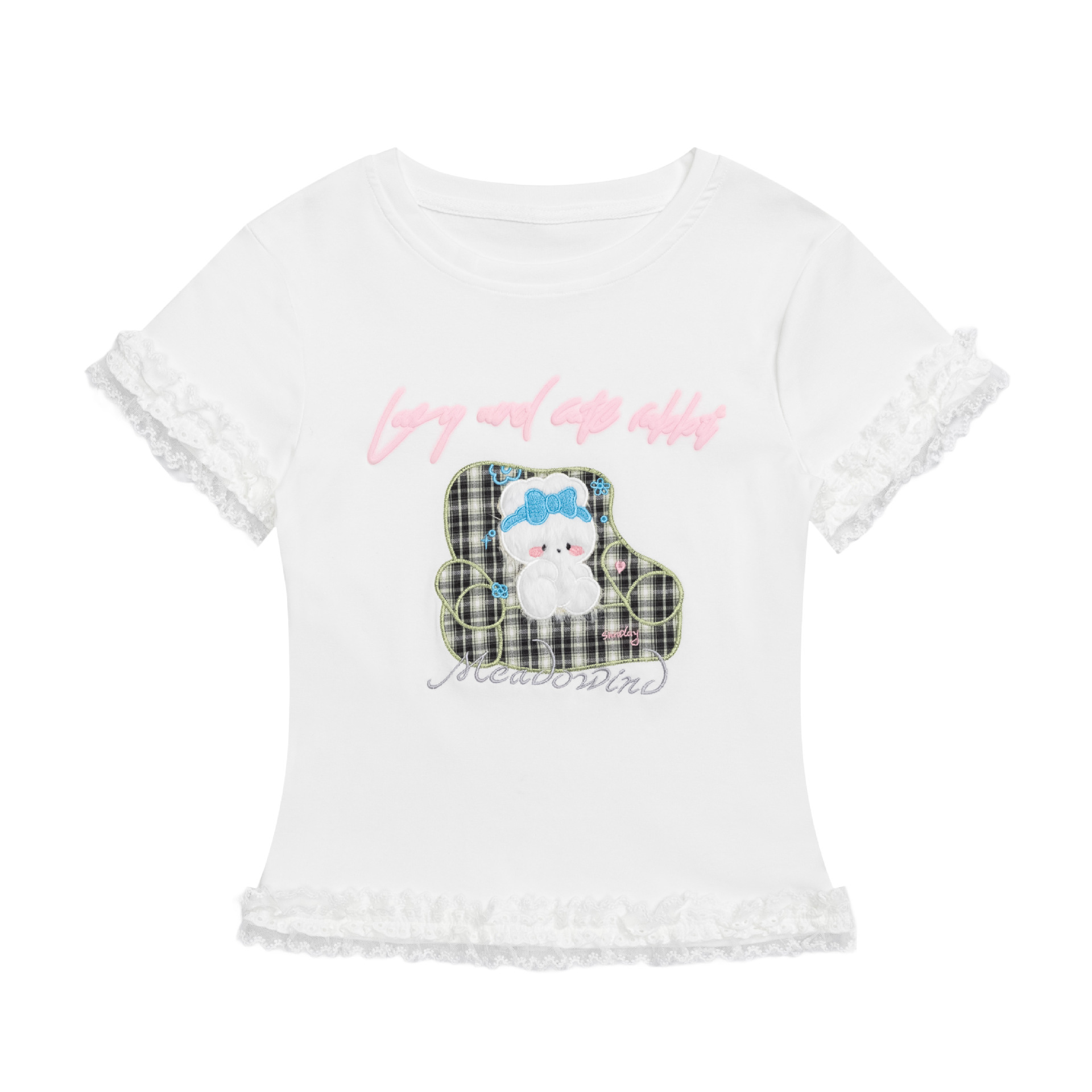 Checkered Patchwork Slim Fit Cropped T-Shirt