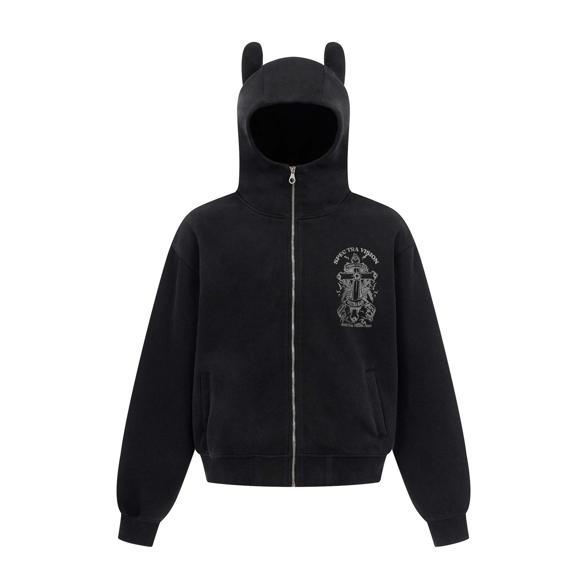 Vintage Distressed Cross Letter Print Zip-Up Hoodie | Unisex Streetwear