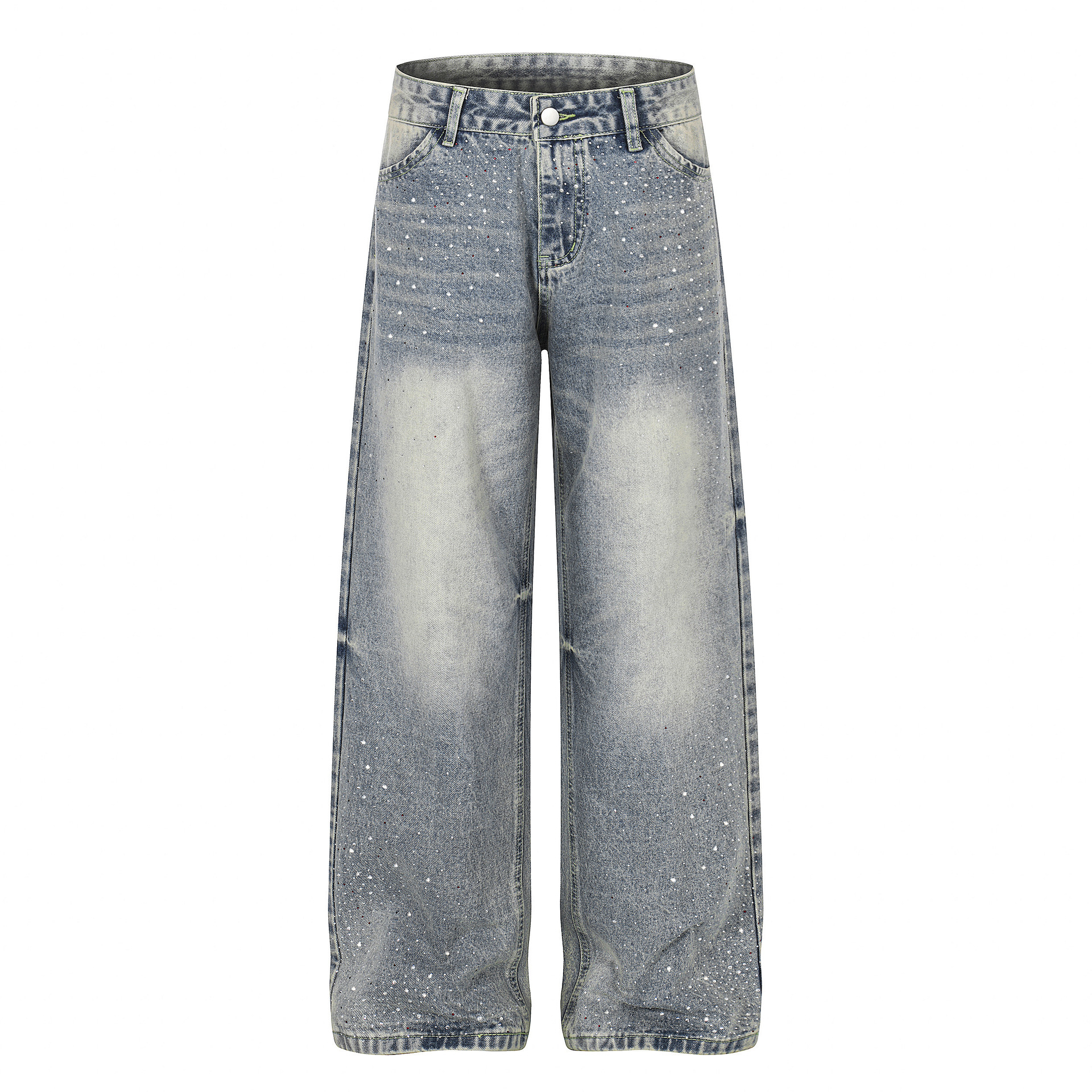 Rhinestone Embellished Wide Leg Jeans | Unisex Streetwear