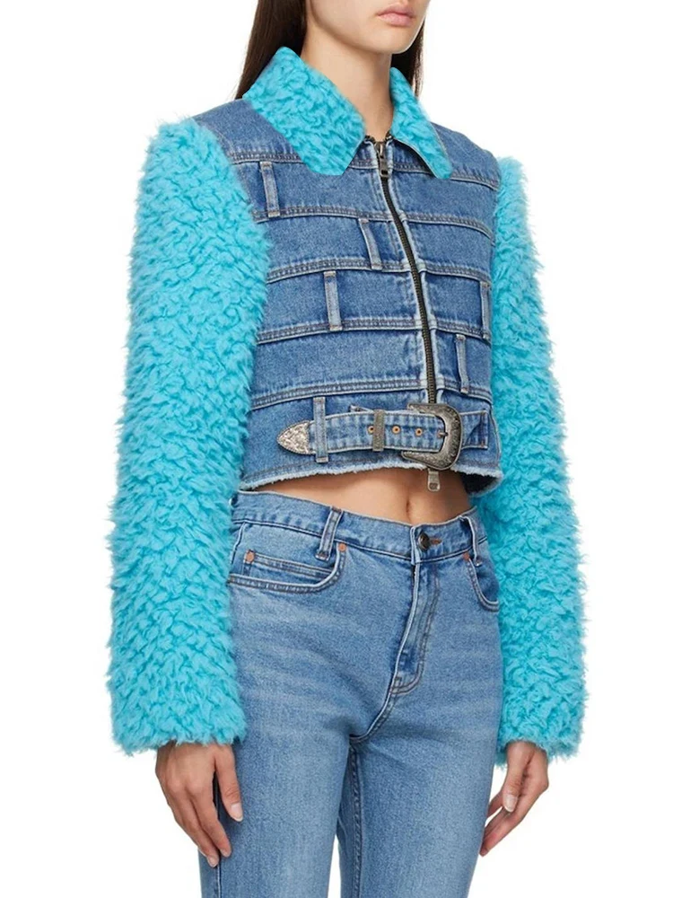 Casual Denim Coat for Women | Lapel Long Sleeve Colorblock Loose Coat