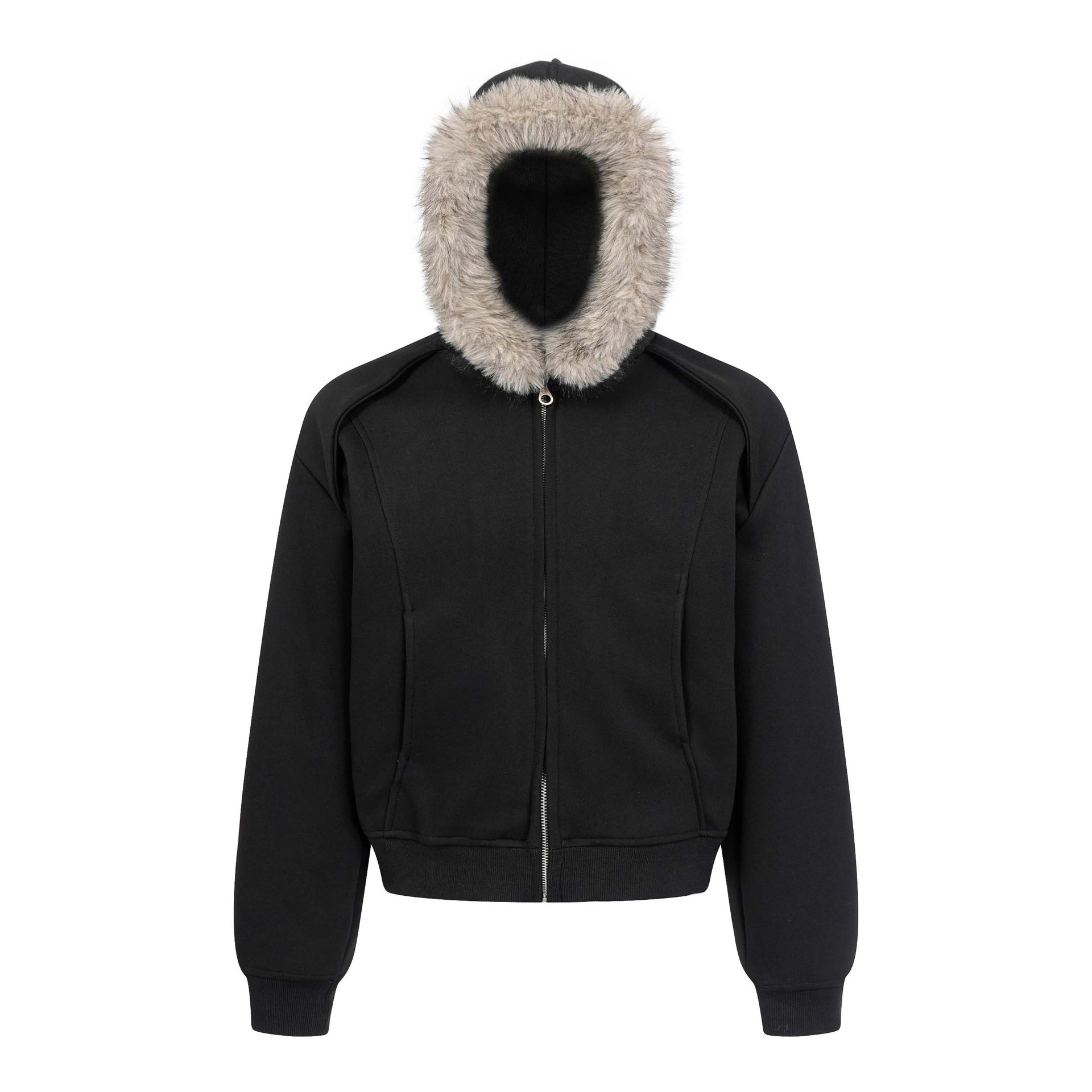 Urban Streetwear Patchwork Hooded Zip Jacket | Unisex Solid Color