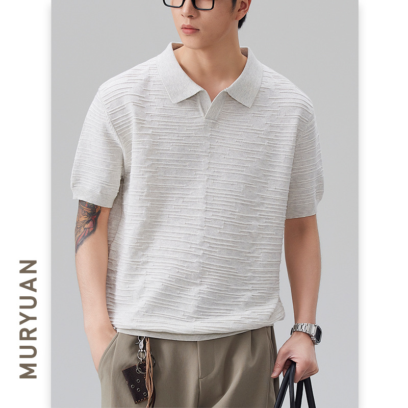 Embroidered Turn-Down Collar Polo Shirt for Men | Japanese Fresh Style
