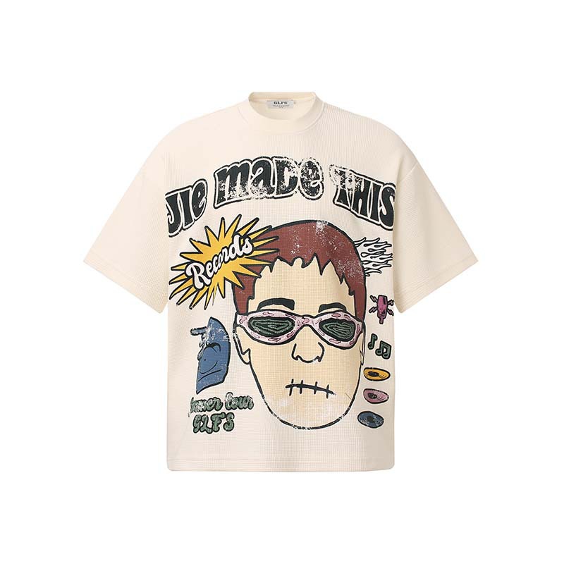 Cartoon Character Print Round Neck Short Sleeve T-Shirt | American Retro