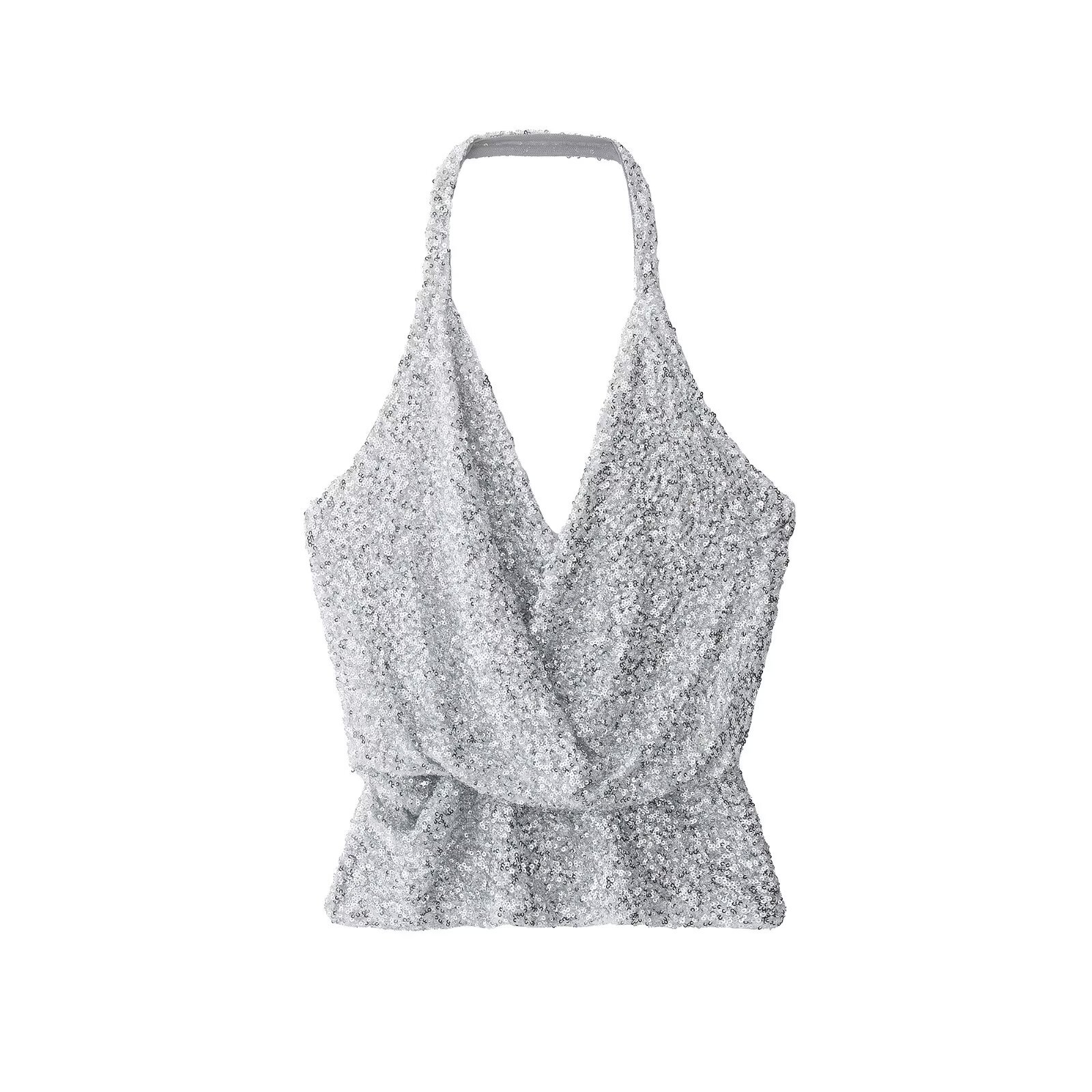 Spicy Girl Pleated Bead Halter Neck Top