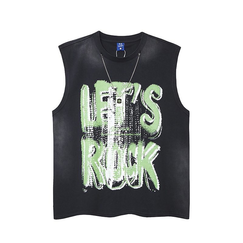 Street Style Letter Print Chain Vest for Men | Loose Sleeveless Top
