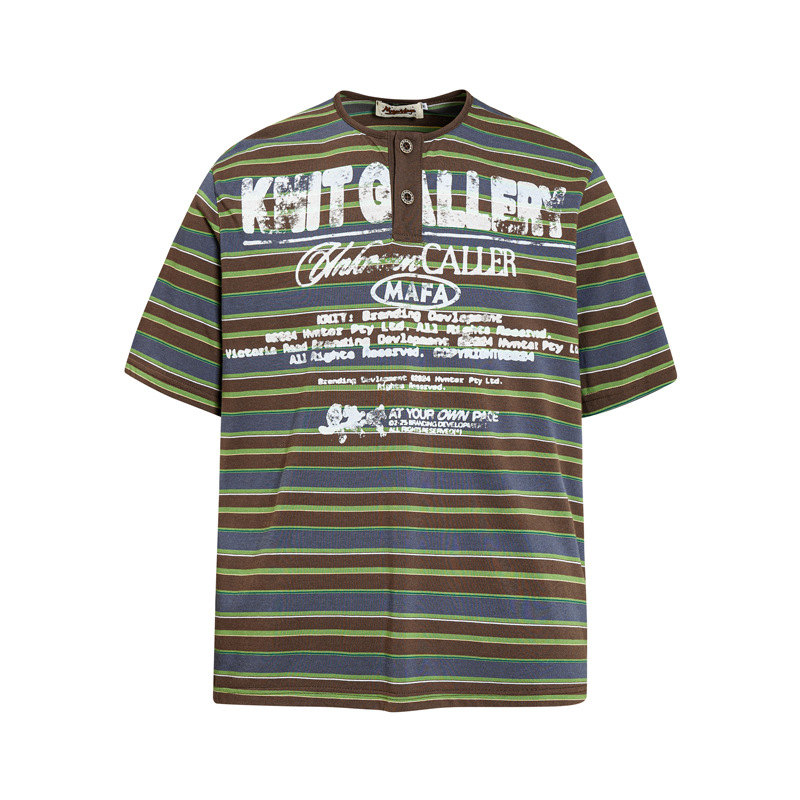 Contrast Striped Henley Collar T-Shirt