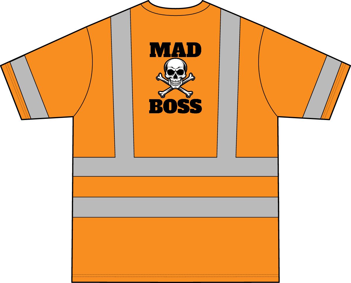 Mad Boss Skull Graphic High-Vis T-Shirt | Orange Reflective Safety Tee