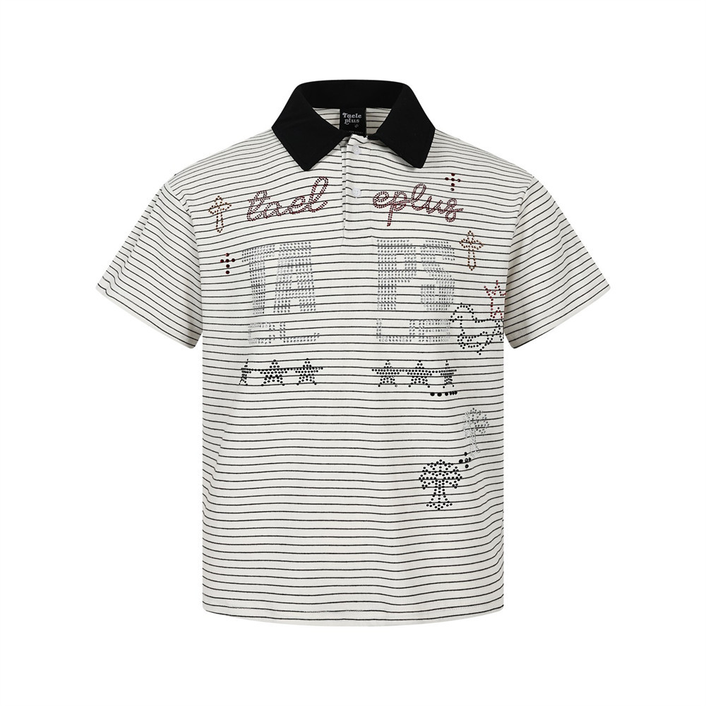 Striped Rhinestone Polo Shirt