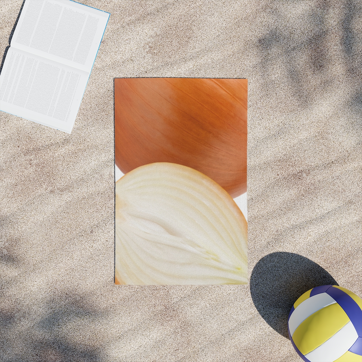 Onion Print Beach Towel | Realistic Onion Design, Kitchen Produce Pattern